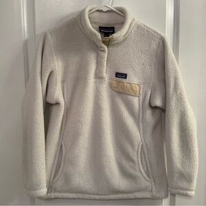 Patagonia Re-Tool Snap-T Fleece Pullover Girls Large 14 Raw Linen Ivory